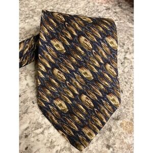Bellini New York Milan Mens Silk Tie Gold Navy Blue Geometric Pattern Necktie‎